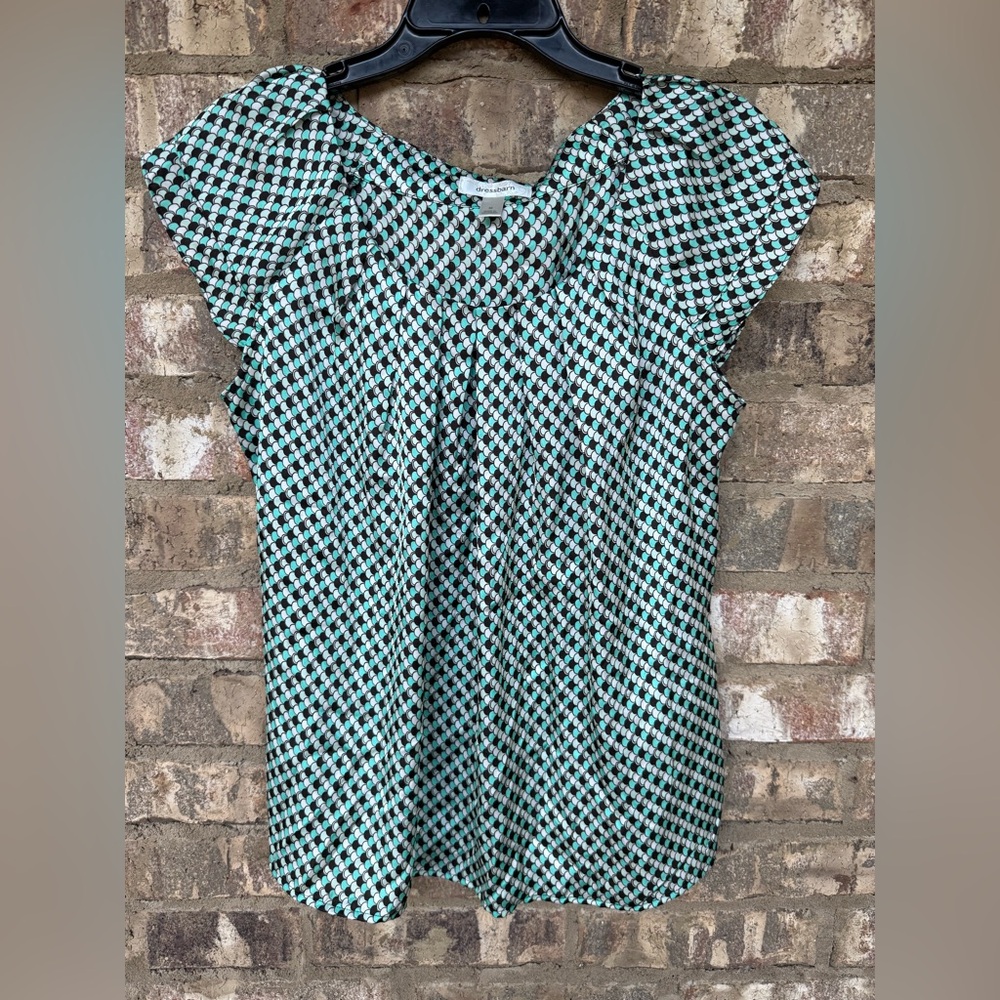 Dressbarn Polyester Dress Top Teal White Black Women’s Size Medium